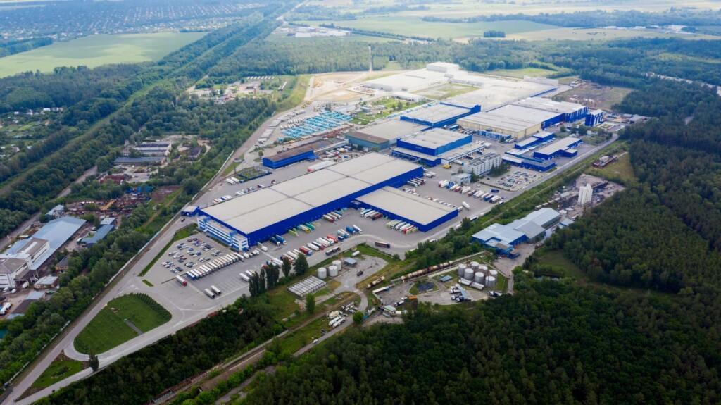 Large aerial illustration image of logistics center
